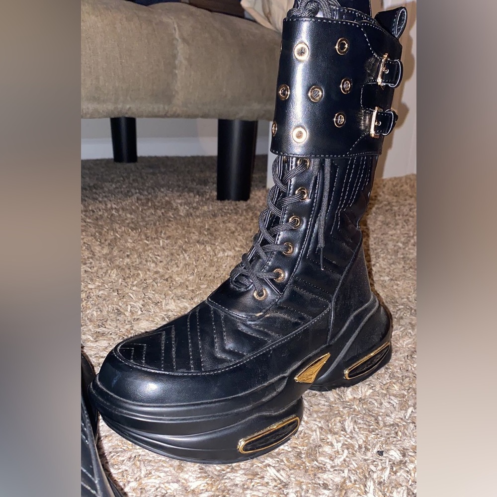 vivianly Round Toe Platform Mid Calf Boots Pull-on Chunky Zipper Ankle Booties